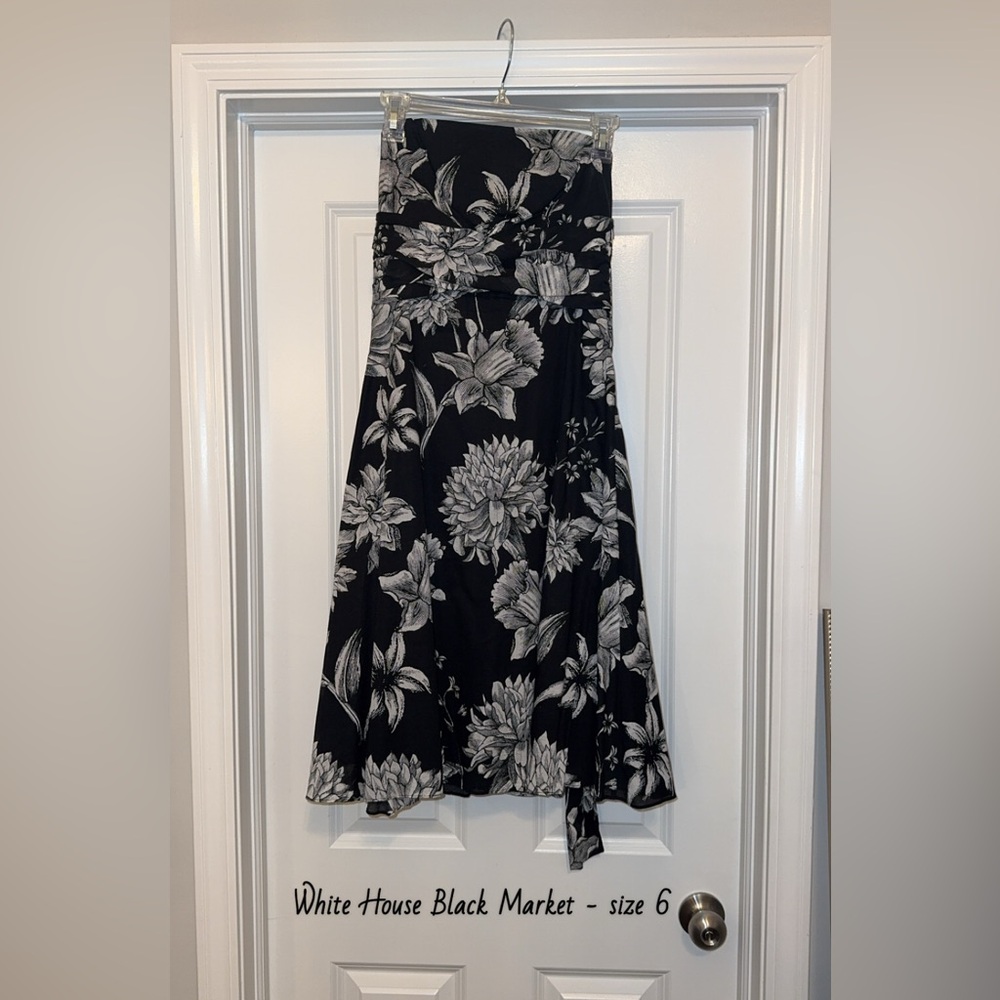 White House Black Market Black and White Strapless Wrap Dress
